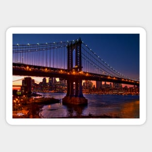 The Brooklyn and Manhattan Bridges at Dusk, USA Sticker